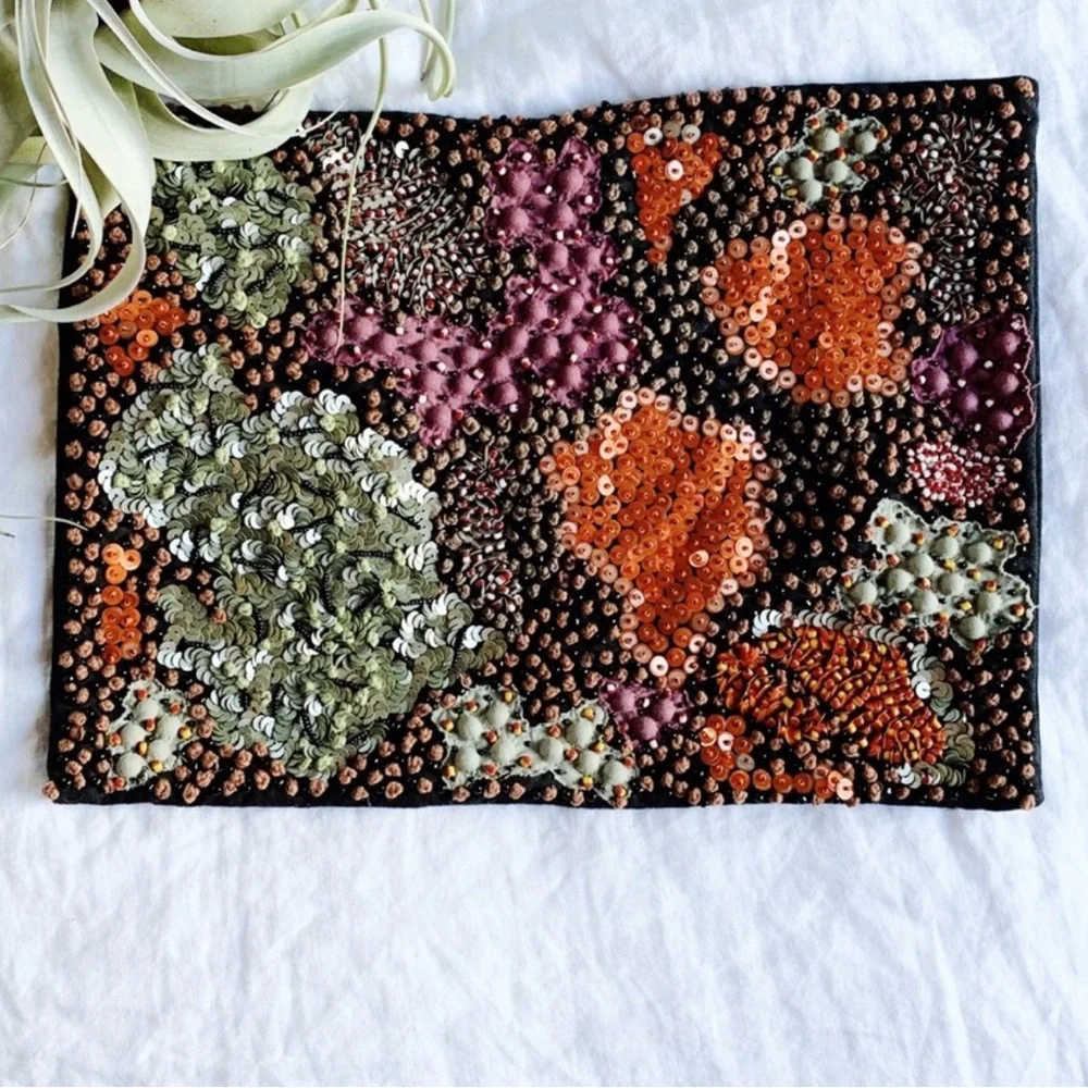 West Elm Beaded Embroidered Statement Pillow Sham cover 12x15